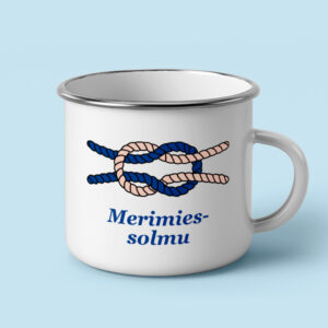 Emalimuki solmukuvalla. Mukissa merimiessolmu.