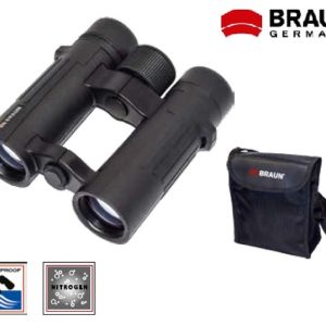 BRAUN Compagno 8x26 WP kiikari on kevyt ja helppo ottaa mukaan matkoille, urheilutapahtumiin ym Kiikari on kevyt ja VESI-, HUURRE- sekä PÖLYTIIVIS. Nitrogen kaasutäyte estää linssien huurtumisen sisäpuolelta. Kiikarin erikoiskumipäällyste sekä kaksois sarana antaa hyvän otteen kiikarista. Kierresuppilot ovat mukava lisäetu. BAK-4 prismat sekä monikalvopinnoite viimeistelee kiikarin optista laatua.