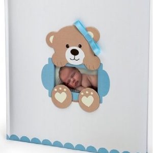Rhinestone teddy bear baby album, 29x32cm 60s, blue/red