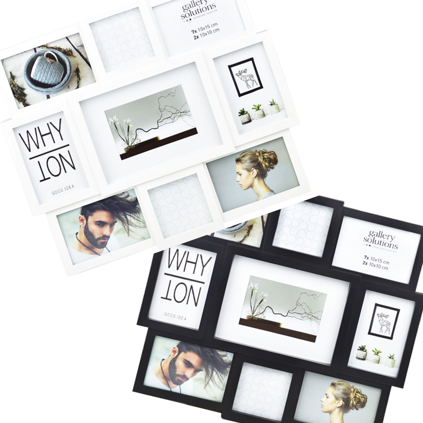 Monikuvakehys 9 kuvalle musta tai valkoinen