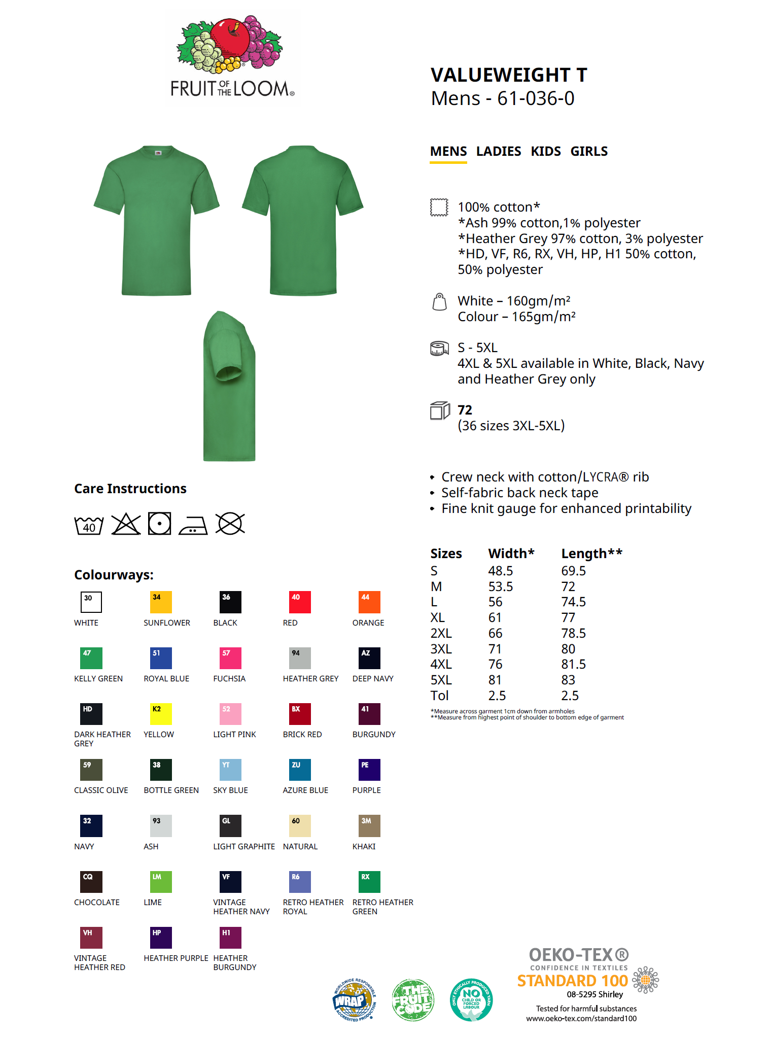Fruit Of The Loom Valueweight T-Shirt – Cotone Belcoro, Sciancrata