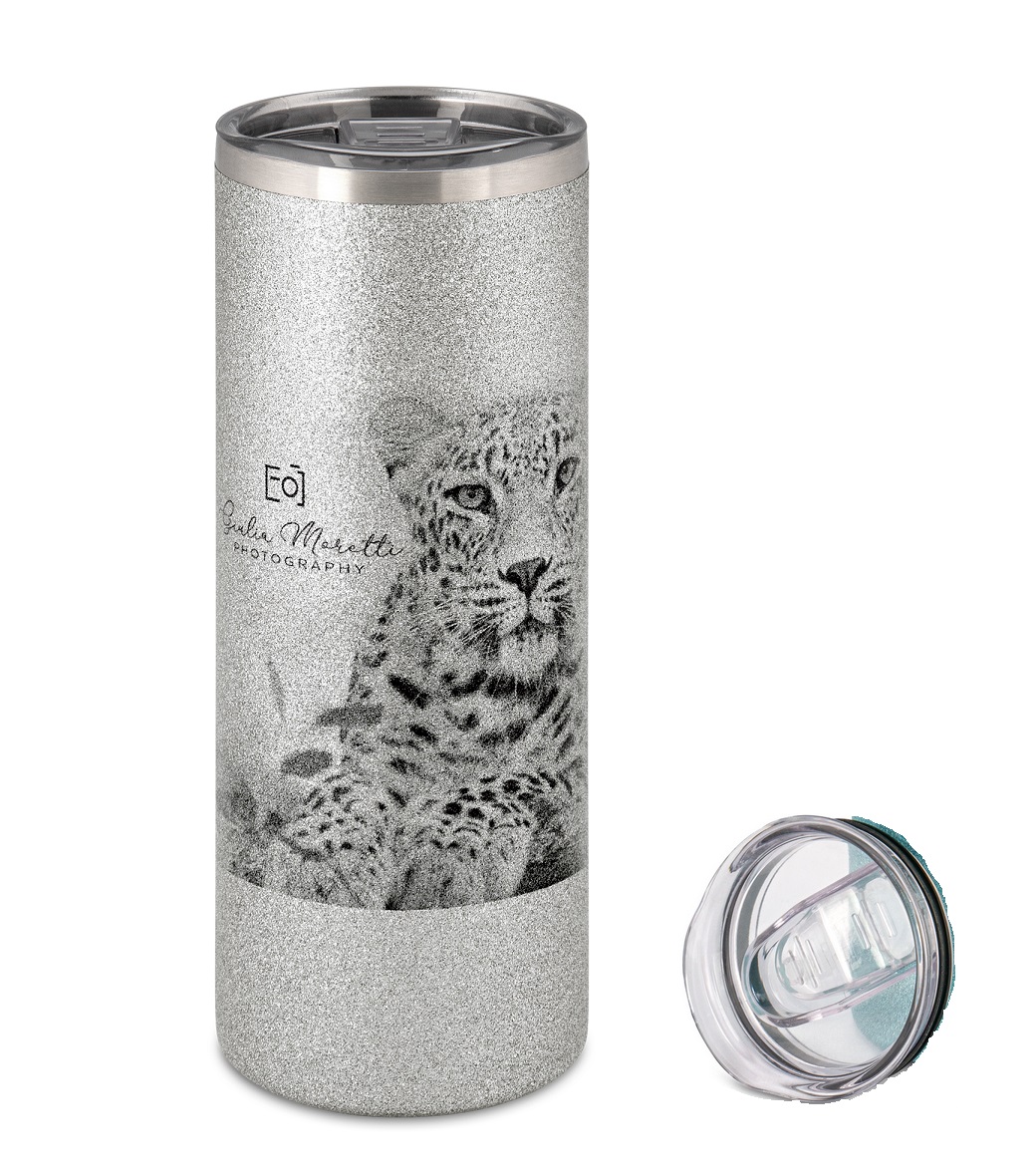 eräs termosmuki omalla kuvalla – hopeaglitter 3,4 dl